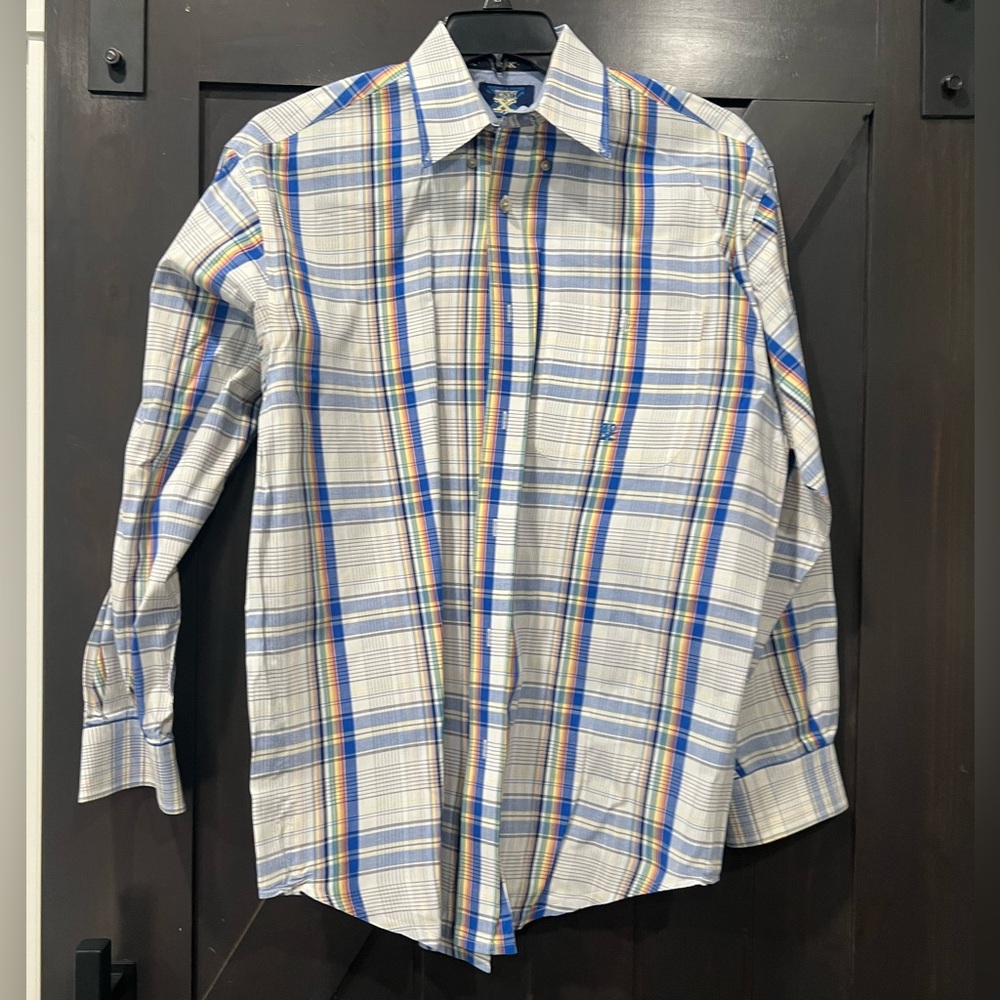 Men's Blue and Orange Plaid Button Down Shirt